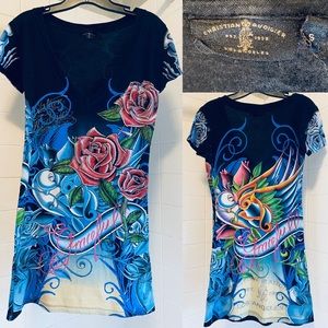 Christian Audigier Short Sleeve VNeck Tunic SzSM